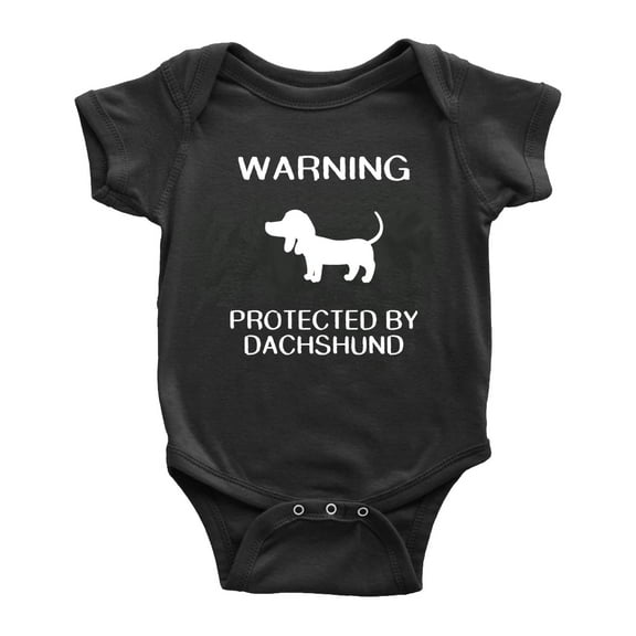 Warning: Protected by A Dachshund Dog Funny Baby Bodysuit Newborn Clothes (Black,0-3 Months)