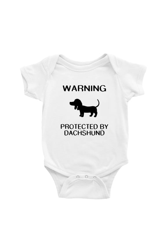 Warning: Protected by A Dachshund Dog Funny Baby Bodysuit Newborn Clothes (White,3-6 Months)