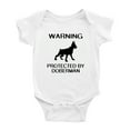 thumbnail image 1 of Warning: Protected by A Doberman Dog Funny Baby Rompers Baby Clothes (White,12-18 Months), 1 of 5