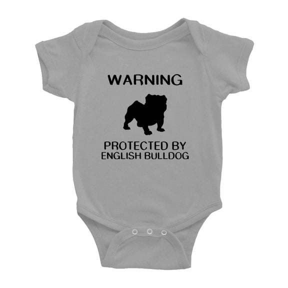 Warning: Protected by A English Bulldog Dog Funny Baby Rompers Bodysuit (Gray,12-18 Months)