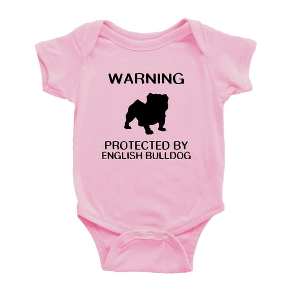 Warning: Protected by A English Bulldog Dog Funny Baby Rompers Bodysuit (Pink,18-24 Months)