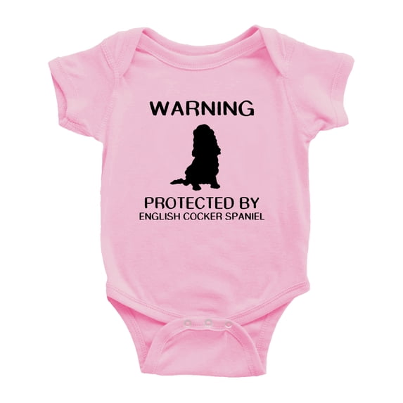 Warning: Protected by A English Cocker Spaniel Dog Funny Baby Rompers Bodysuit (Pink,3-6 Months)