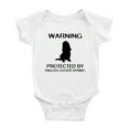 thumbnail image 1 of Warning: Protected by A English Cocker Spaniel Dog Funny Baby Rompers Bodysuit (White,6-12 Months), 1 of 5