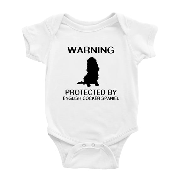 Warning: Protected by A English Cocker Spaniel Dog Funny Baby Rompers Bodysuit (White,6-12 Months)