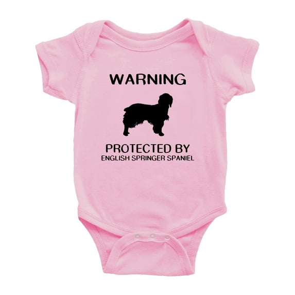 Warning: Protected by A English Springer Spaniel Dog Funny Baby Bodysuit Romperss (Pink,18-24 Months)
