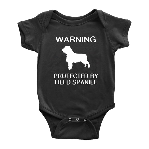 Warning: Protected by A Field Spaniel Dog Funny Baby Romper Creeper (Black,12-18 Months)