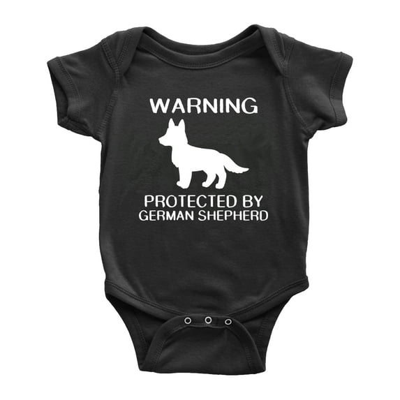 Warning: Protected by A German Shepherd Dog Funny Baby Rompers Baby Clothes (Black,12-18 Months)