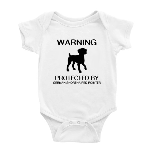 Warning: Protected by A German Shorthaired Pointer Dog Funny Baby Bodysuit Romperss (White,0-3 Months)