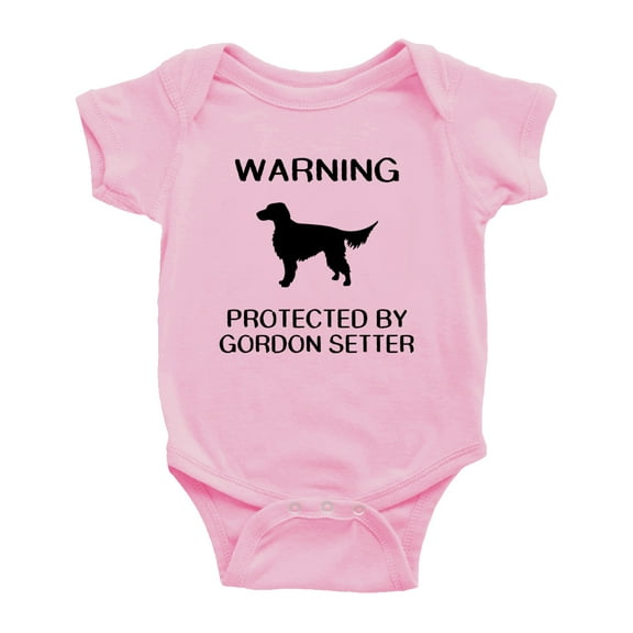 Warning: Protected by A Gordon Setter Dog Funny Baby Clothes Unisex (Pink,18-24 Months)