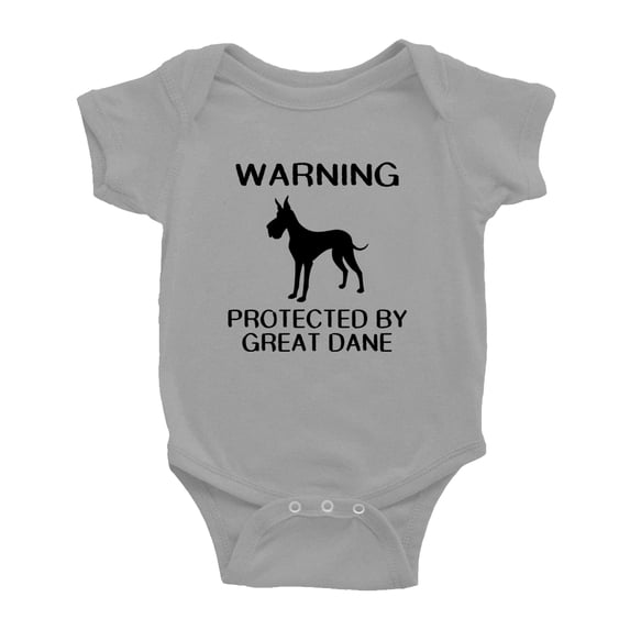 Warning: Protected by A Great Dane Dog Funny Baby Rompers Infant Clothes (Gray,6-12 Months)