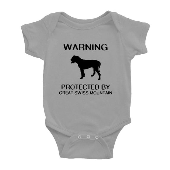 Warning: Protected by A Great Swiss Mountain Dog Funny Baby Bodysuit Romperss (Gray,0-3 Months)