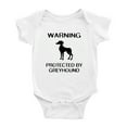 thumbnail image 1 of Warning: Protected by A Greyhound Dog Funny Baby Rompers Romper Bodysuit (White,18-24 Months), 1 of 5