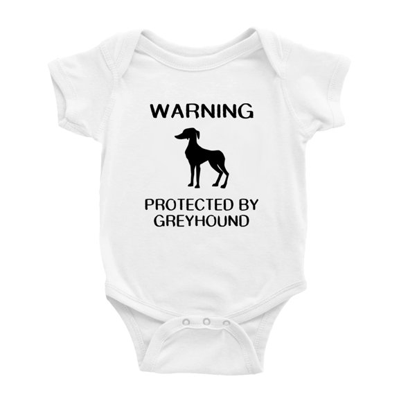 Warning: Protected by A Greyhound Dog Funny Baby Rompers Romper Bodysuit (White,6-12 Months)