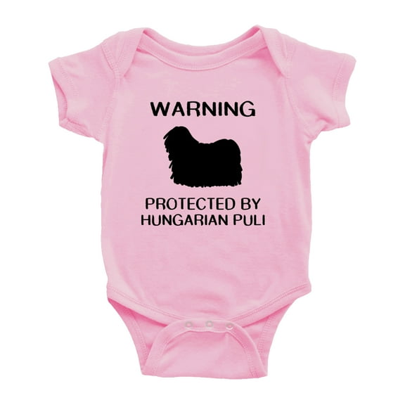 Warning: Protected by A Hungarian Puli Dog Funny Baby Rompers Infant Clothes (Pink,6-12 Months)