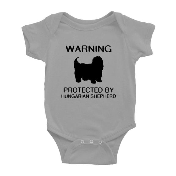 Warning: Protected by A Hungarian Shepherd Dog Funny Baby Bodysuit Newborn Clothes (Gray,3-6 Months)