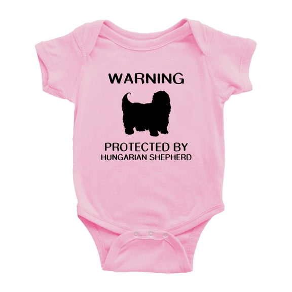 Warning: Protected by A Hungarian Shepherd Dog Funny Baby Bodysuit Newborn Clothes (Pink,12-18 Months)