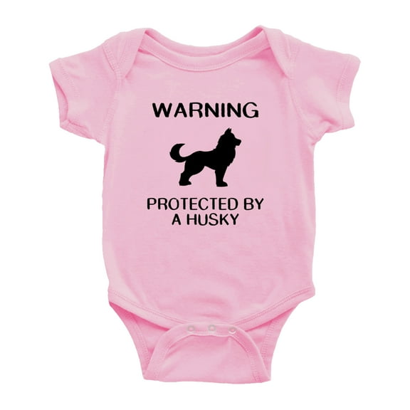 Warning: Protected by A Husky Dog Funny Baby Rompers Bodysuit (Pink,3-6 Months)