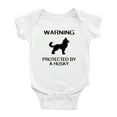 thumbnail image 1 of Warning: Protected by A Husky Dog Funny Baby Rompers Bodysuit (White,12-18 Months), 1 of 5