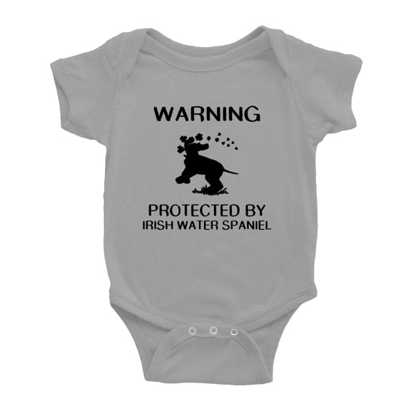 Warning: Protected by A Irish Water Spaniel Dog Funny Baby Bodysuit Romperss (Gray,0-3 Months)