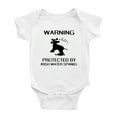 thumbnail image 1 of Warning: Protected by A Irish Water Spaniel Dog Funny Baby Bodysuit Romperss (White,0-3 Months), 1 of 5