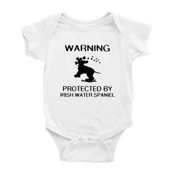 Warning: Protected by A Irish Water Spaniel Dog Funny Baby Bodysuit Romperss (White,0-3 Months)