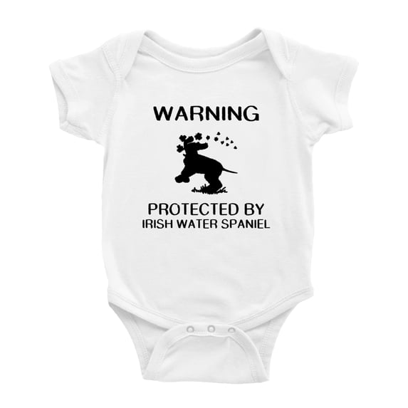 Warning: Protected by A Irish Water Spaniel Dog Funny Baby Bodysuit Romperss (White,18-24 Months)