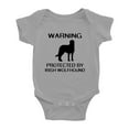 thumbnail image 1 of Warning: Protected by A Irish Wolfhound Dog Funny Baby Rompers Baby Clothes (Gray,12-18 Months), 1 of 5
