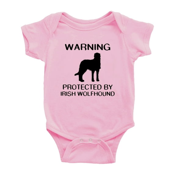 Warning: Protected by A Irish Wolfhound Dog Funny Baby Rompers Baby Clothes (Pink,12-18 Months)