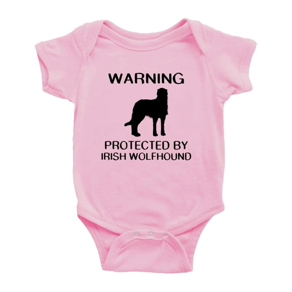 Warning: Protected by A Irish Wolfhound Dog Funny Baby Rompers Baby Clothes (Pink,12-18 Months)