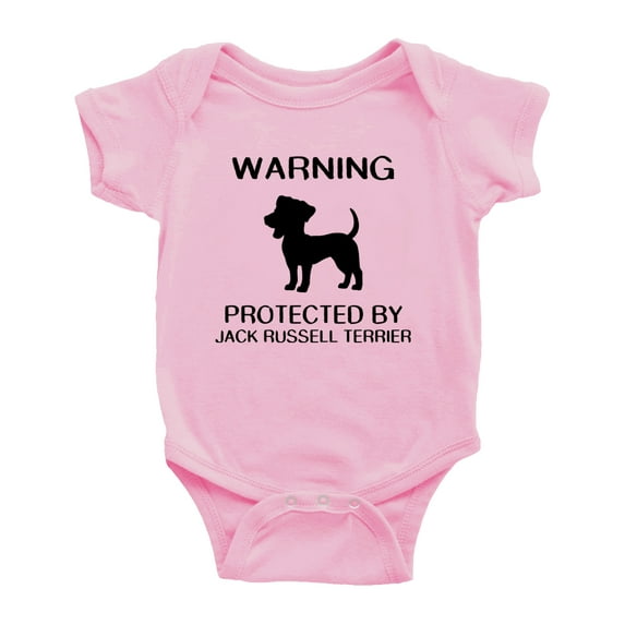Warning: Protected by A Jack Russell Terrier Dog Funny Baby Bodysuits (Pink,3-6 Months)