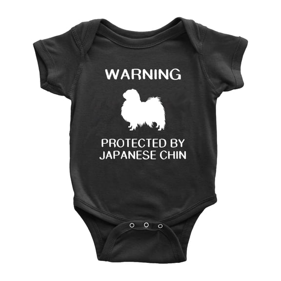 Warning: Protected by A Japanese Chin Dog Funny Baby Bodysuits (Black,18-24 Months)