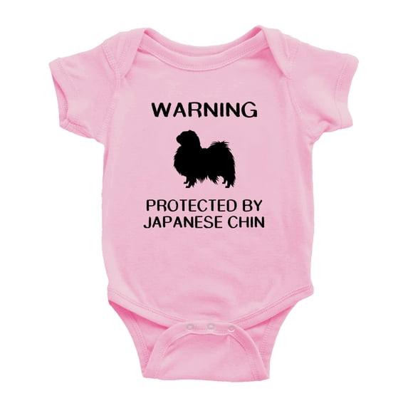 Warning: Protected by A Japanese Chin Dog Funny Baby Bodysuits (Pink,18-24 Months)