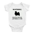 thumbnail image 1 of Warning: Protected by A Japanese Chin Dog Funny Baby Bodysuits (White,12-18 Months), 1 of 5