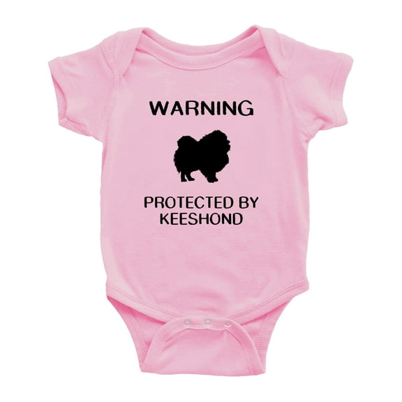 Warning: Protected by A Keeshond Dog Funny Baby Rompers Baby Clothes (Pink,6-12 Months)