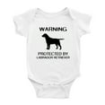 thumbnail image 1 of Warning: Protected by A Labrador Retriever Dog Funny Baby Rompers Baby Clothes (White,0-3 Months), 1 of 5