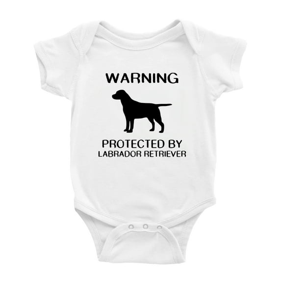 Warning: Protected by A Labrador Retriever Dog Funny Baby Rompers Baby Clothes (White,12-18 Months)
