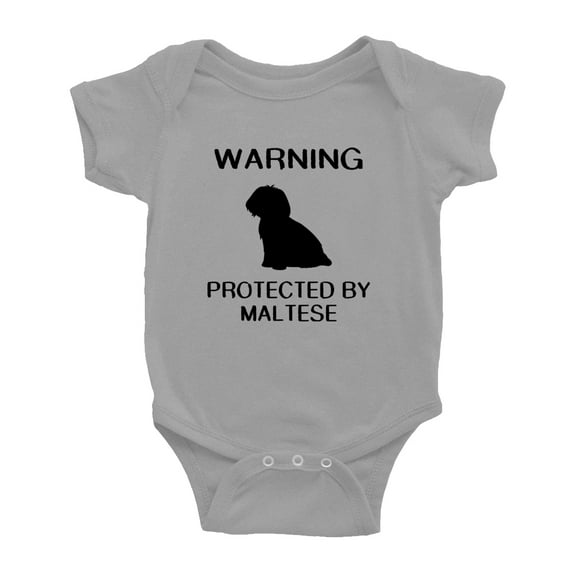 Warning: Protected by A Maltese Dog Funny Baby Rompers Baby Clothes (Gray,3-6 Months)