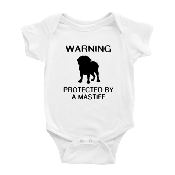 Warning: Protected by A Mastiff Dog Funny Baby Romperss Newborn Clothes (White,6-12 Months)