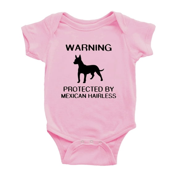 Warning: Protected by A Mexican Hairless Dog Funny Baby Rompers Bodysuit (Pink,6-12 Months)