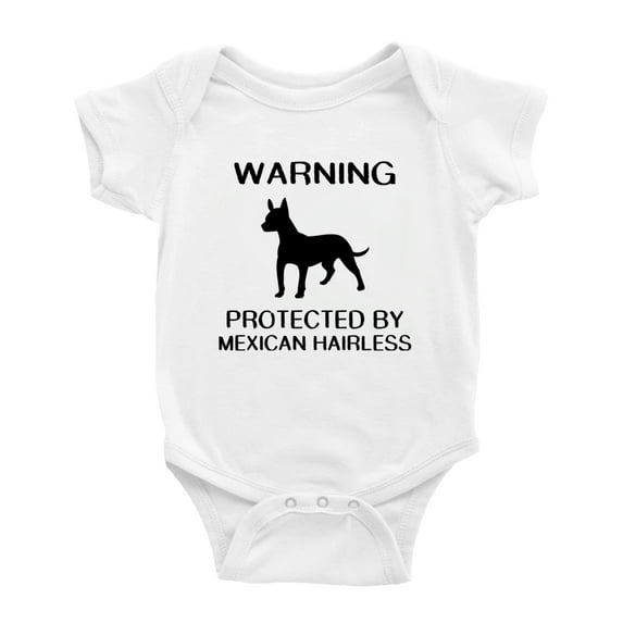 Warning: Protected by A Mexican Hairless Dog Funny Baby Rompers Bodysuit (White,3-6 Months)