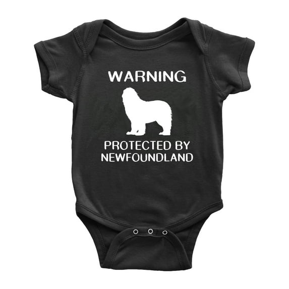 Warning: Protected by A Newfoundland Dog Funny Baby Bodysuit Newborn Clothes (Black,3-6 Months)