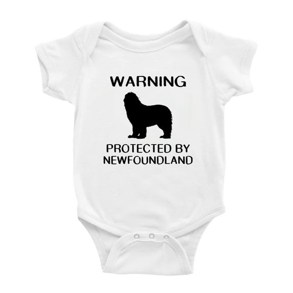 Warning: Protected by A Newfoundland Dog Funny Baby Bodysuit Newborn Clothes (White,6-12 Months)