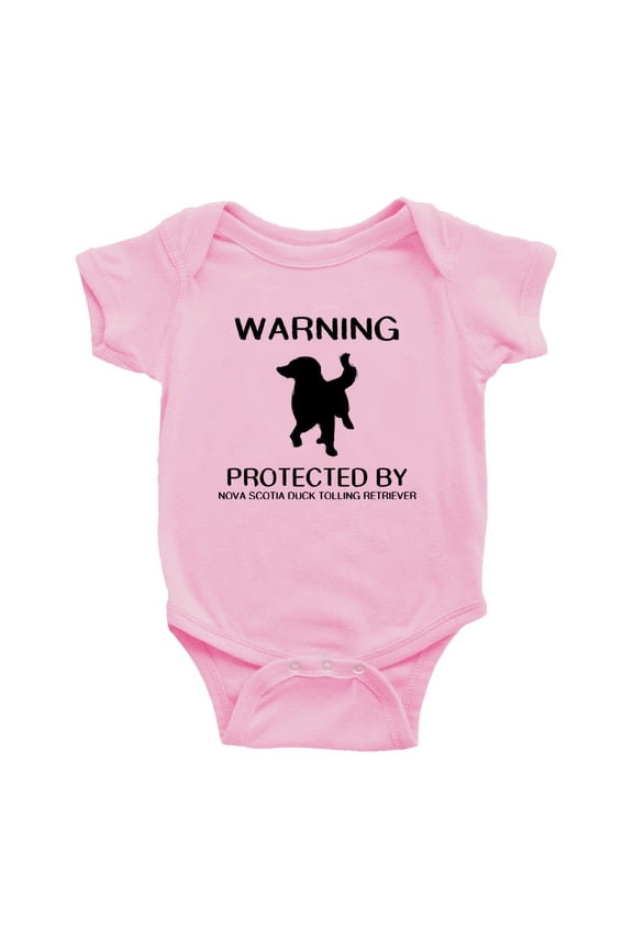 Warning: Protected by A Nova Scotia Duck Tolling Retriever Dog Funny Baby Rompers Bodysuit (Pink,12-18 Months)