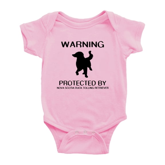 Warning: Protected by A Nova Scotia Duck Tolling Retriever Dog Funny Baby Rompers Bodysuit (Pink,3-6 Months)