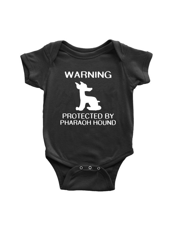 Warning: Protected by A Pharaoh Hound Dog Funny Baby Bodysuit Newborn Clothes (Black,6-12 Months)