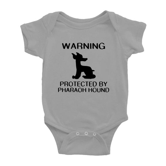 Warning: Protected by A Pharaoh Hound Dog Funny Baby Bodysuit Newborn Clothes (Gray,12-18 Months)