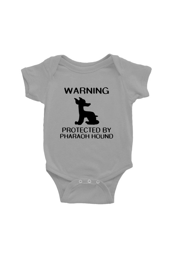 Warning: Protected by A Pharaoh Hound Dog Funny Baby Bodysuit Newborn Clothes (Gray,12-18 Months)