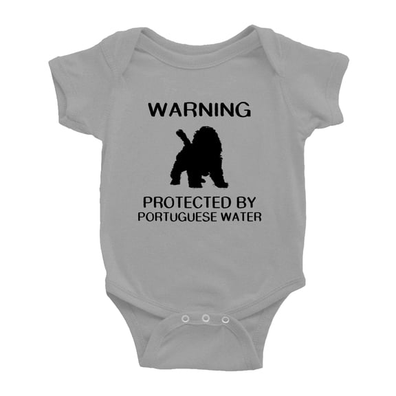 Warning: Protected by A Portuguese Water Dog Funny Baby Bodysuit Newborn Clothes (Gray,18-24 Months)