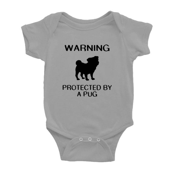 Warning: Protected by A Pug Dog Funny Baby Rompers Newborn Clothes Outfits (Gray,12-18 Months)