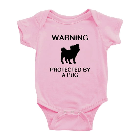 Warning: Protected by A Pug Dog Funny Baby Rompers Newborn Clothes Outfits (Pink,18-24 Months)